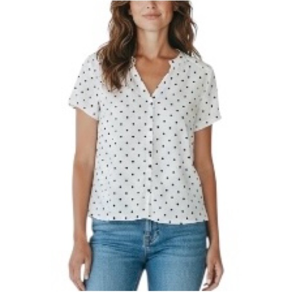 Old Navy Short Sleeve Luxe Button Up Blouse Top 100% Rayon Viscose M Polka Dots - Picture 1 of 8